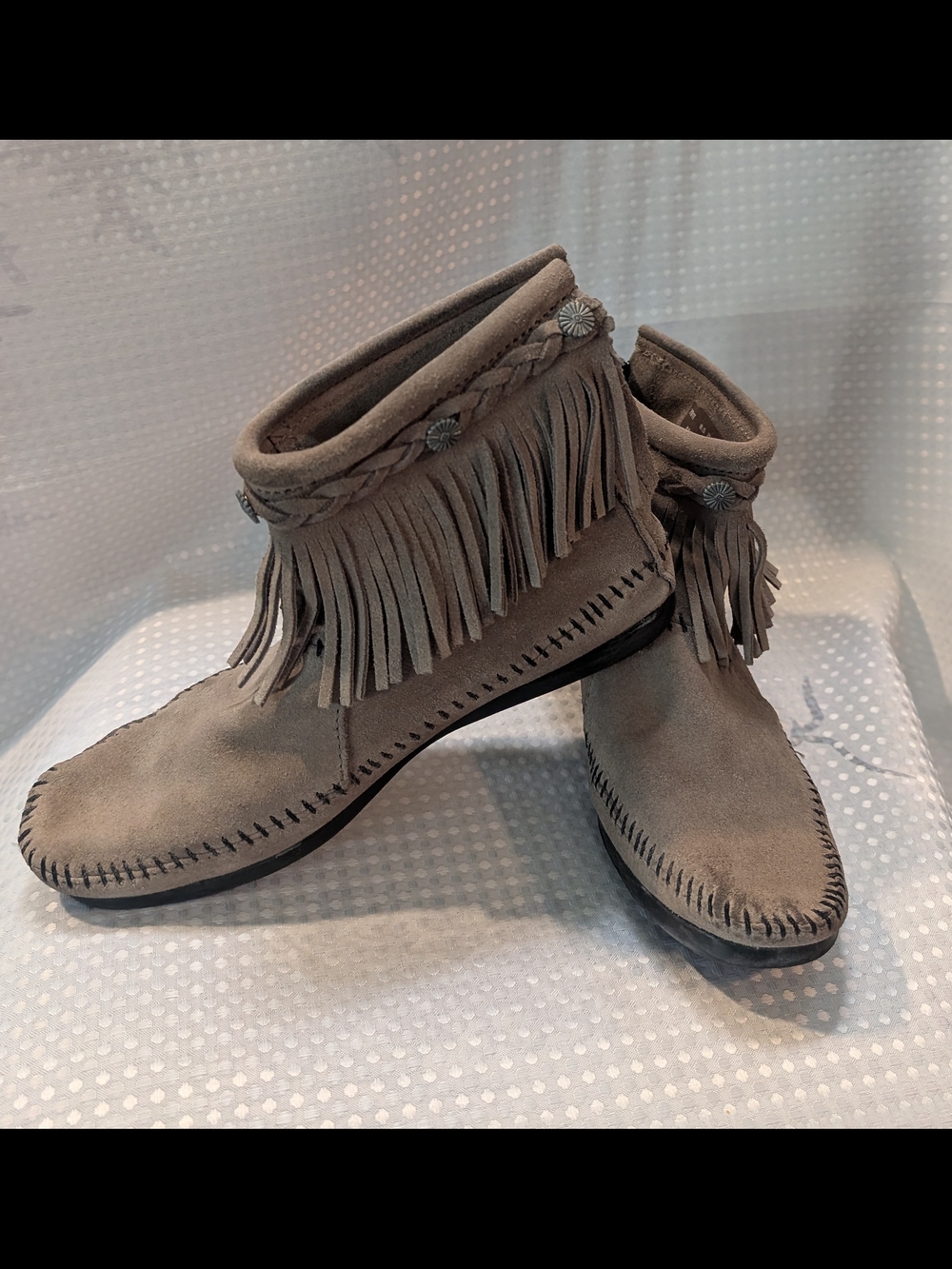 Minnetonka Fringe Ankle Boots - Suede Moccasin Style